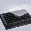 384wells transparent bottom black plate ,black/clear cover,TC treated sterile ,in blister box