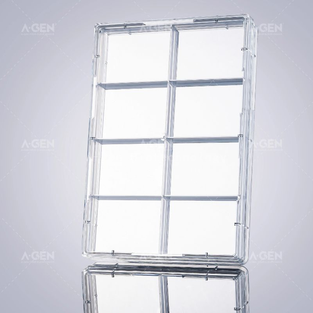 A-Gen 8-well square cell culture plate with high optical consistency for immunofluorescence