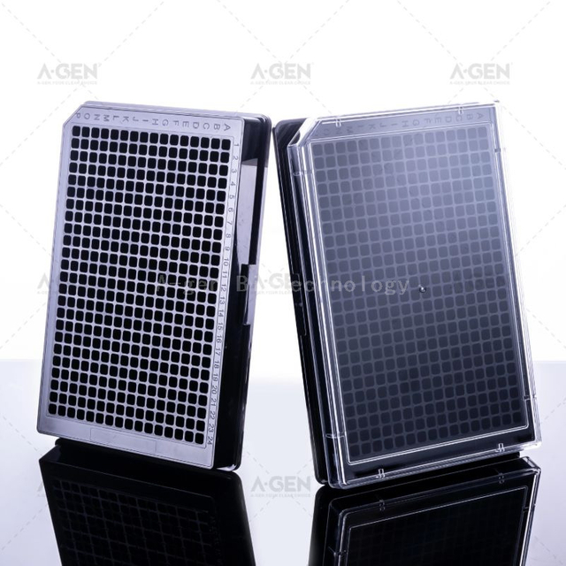 A-GEN 96-well black ELISA plate (E02102) with high adsorption and transparent lid for ELISA assays