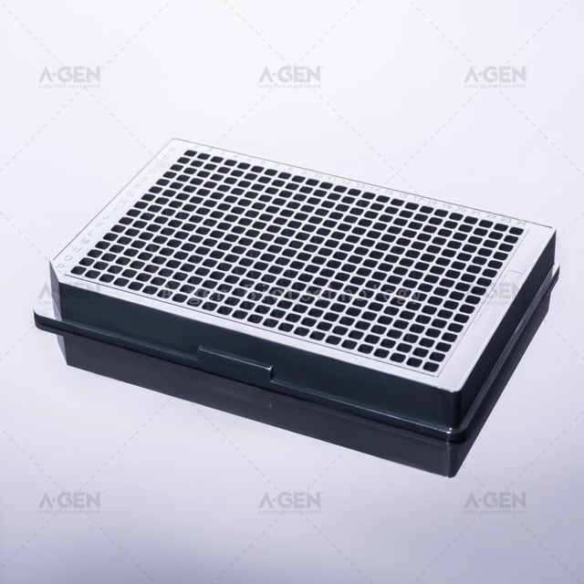 A-GEN 384-well black ELISA plate (E01104) with high binding, sterile, no lid design for ELISA assays